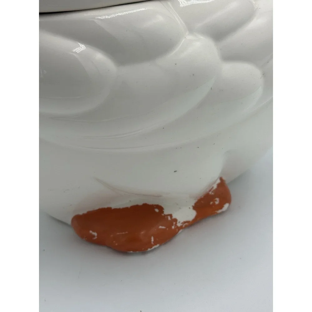 Ceramic Duck Cookie Jar with Blue Bow and Lid, Animal Kitchen Decor